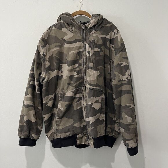 Lee Camo Jacket Mens XL Black Gray Sherpa Lined Coat Hunting Bomber Y2K Grunge - Picture 1 of 8